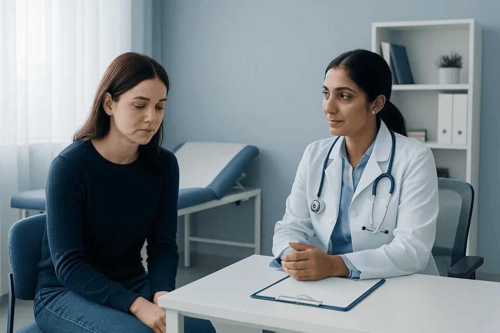 Doctor consulting with a patient in a medical office setting.