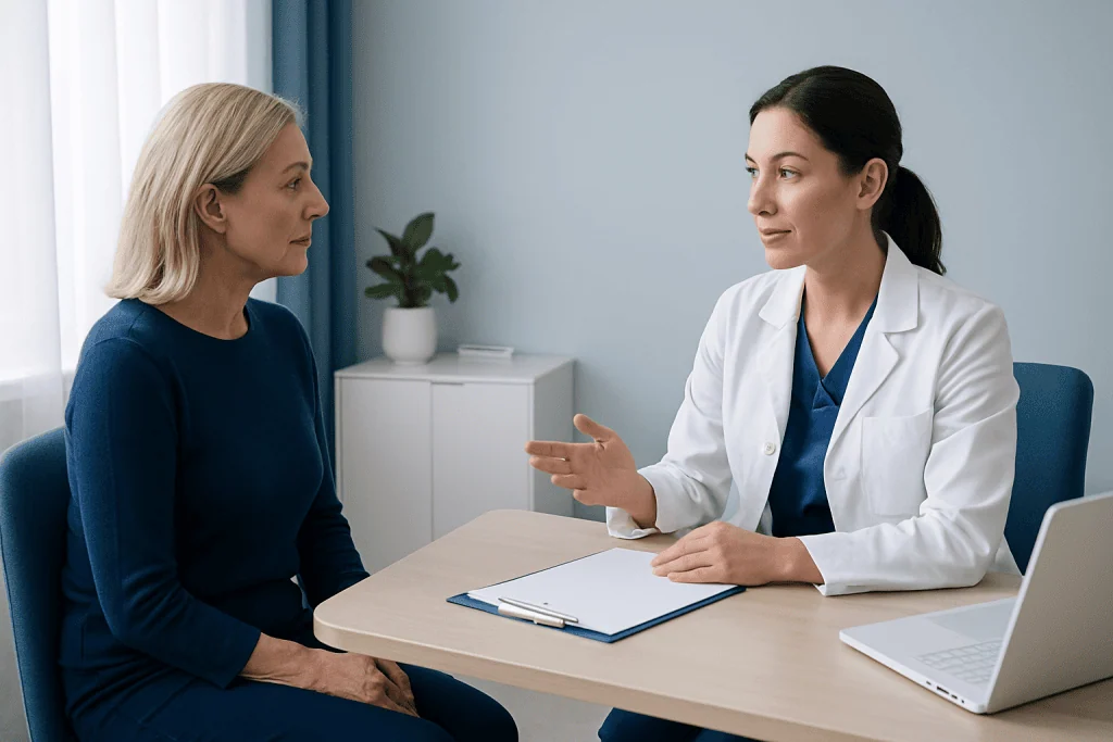 Doctor consulting with a patient in a medical office setting.
