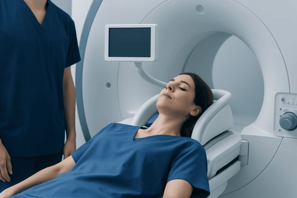 Patient undergoing MRI scan at Acibadem Hospital for neurological assessment.