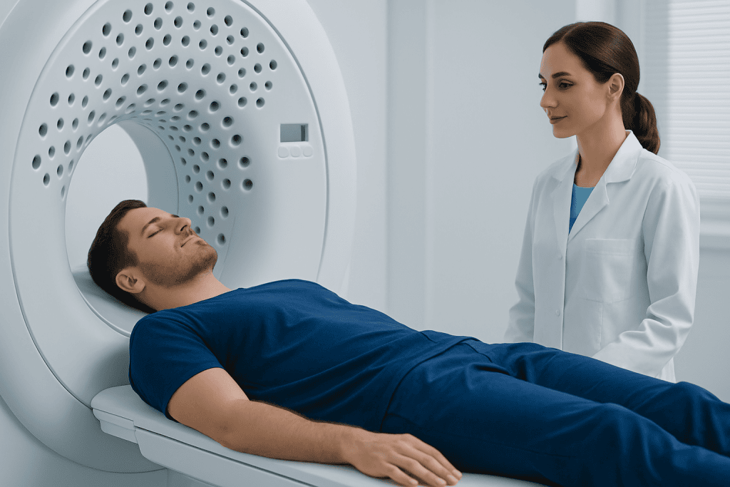 Patient undergoing MRI scan at Acibadem Hospital.