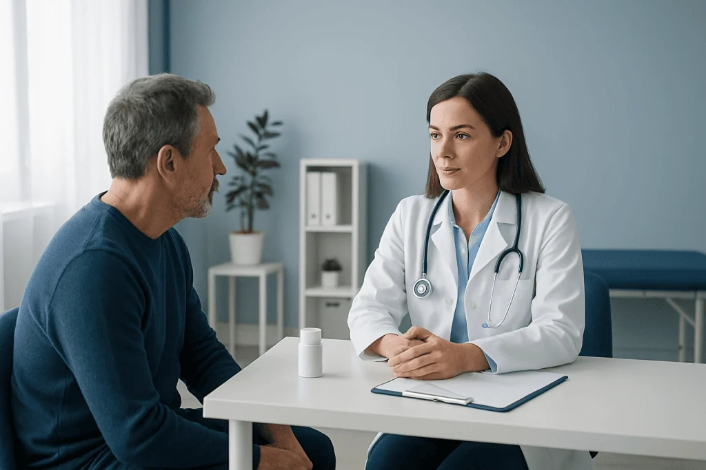 Doctor consulting with a patient in a medical office setting.