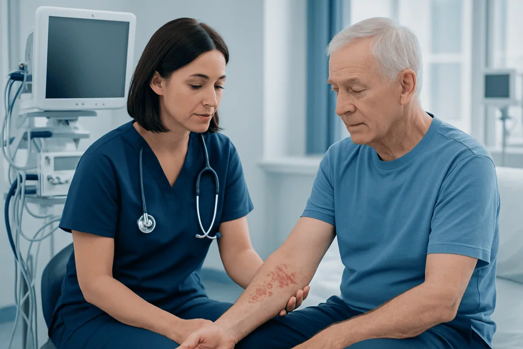 How it looks and feels — shingles on arm