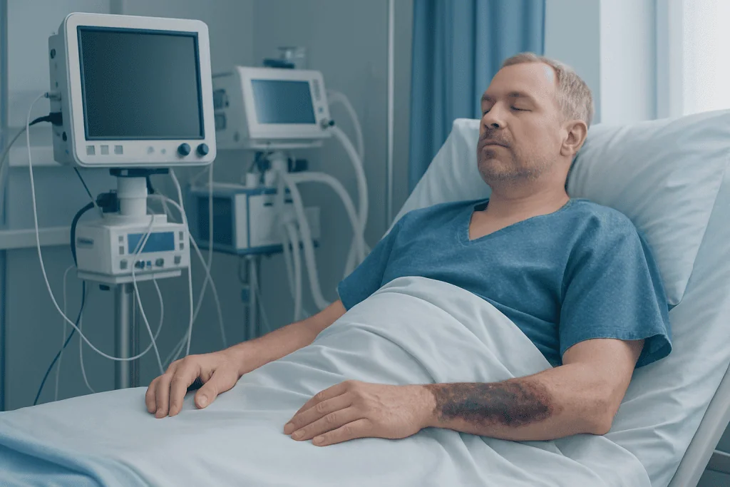 How it may feel and look early on — necrotizing fasciitis