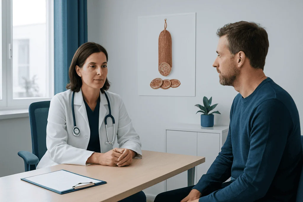 Doctor consulting with a patient in a modern medical office.