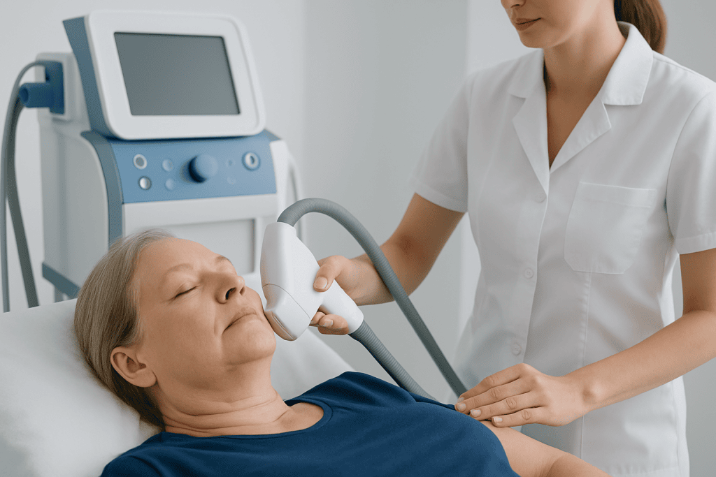 Medical professional performing ultrasound on a patient in a hospital setting.