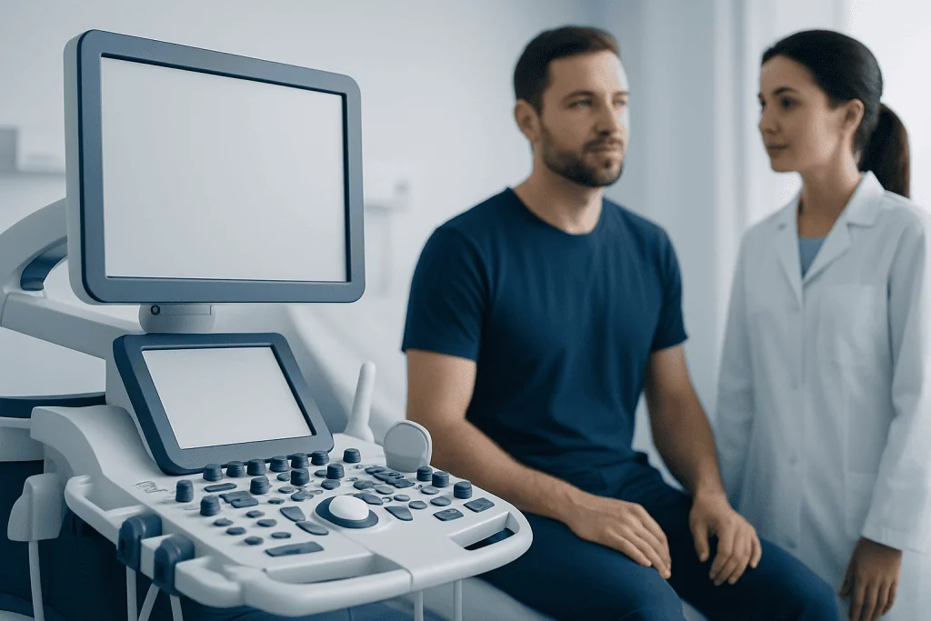 Doctor and patient during ultrasound examination at Acibadem Hospital.