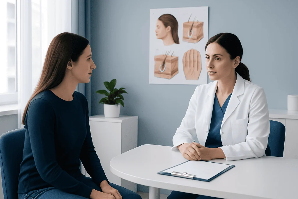 Doctor consulting with patient in a medical office at Acibadem Hospitals Group.