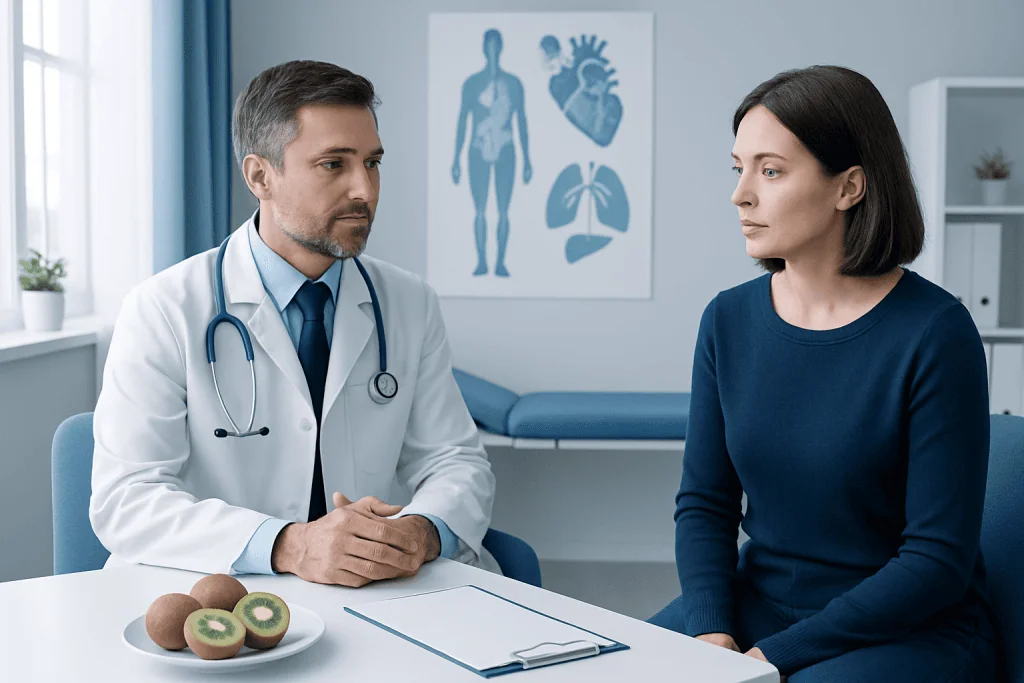 Doctor consulting with a female patient in a medical office.
