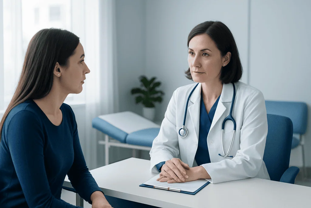 Doctor consulting with a patient in a medical office at Acibadem Hospitals Group.