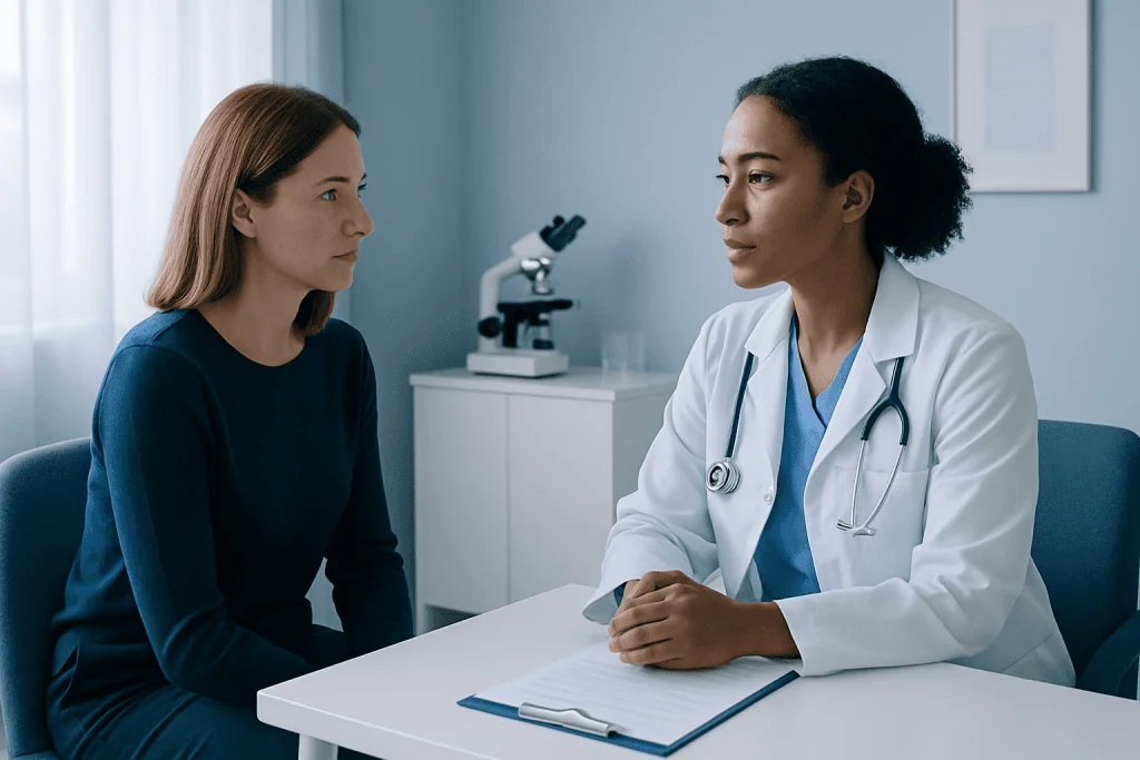 Doctor consulting with a patient in a medical office setting.