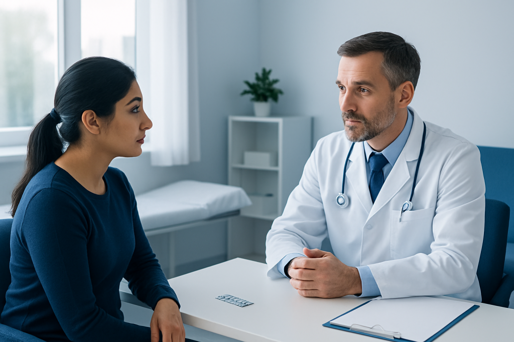 Doctor consulting with a patient in a medical office setting.