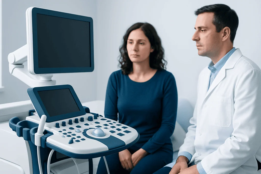 Medical consultation with ultrasound equipment at Acibadem Hospitals Group.