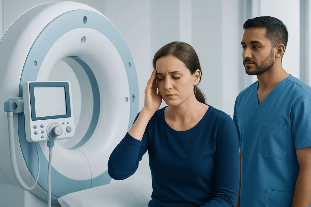 Patient experiencing headache during MRI scan at Acibadem Hospital.