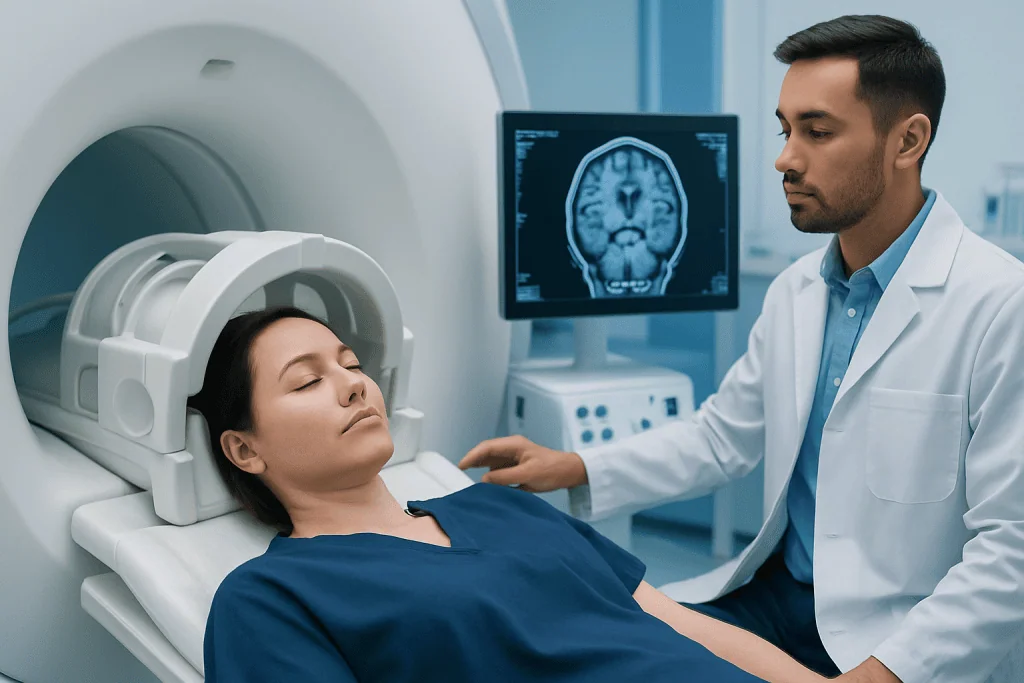Patient undergoing MRI scan at Acibadem Hospital for neurological assessment.