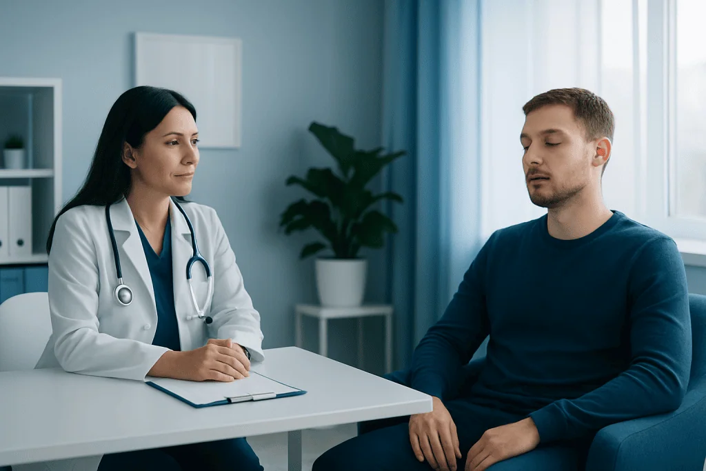 Doctor consulting with a patient in a medical office.