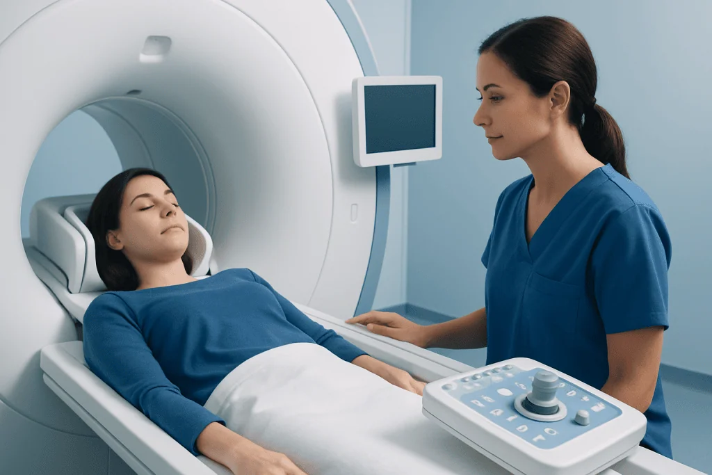 Patient undergoing MRI scan at Acibadem Hospital.