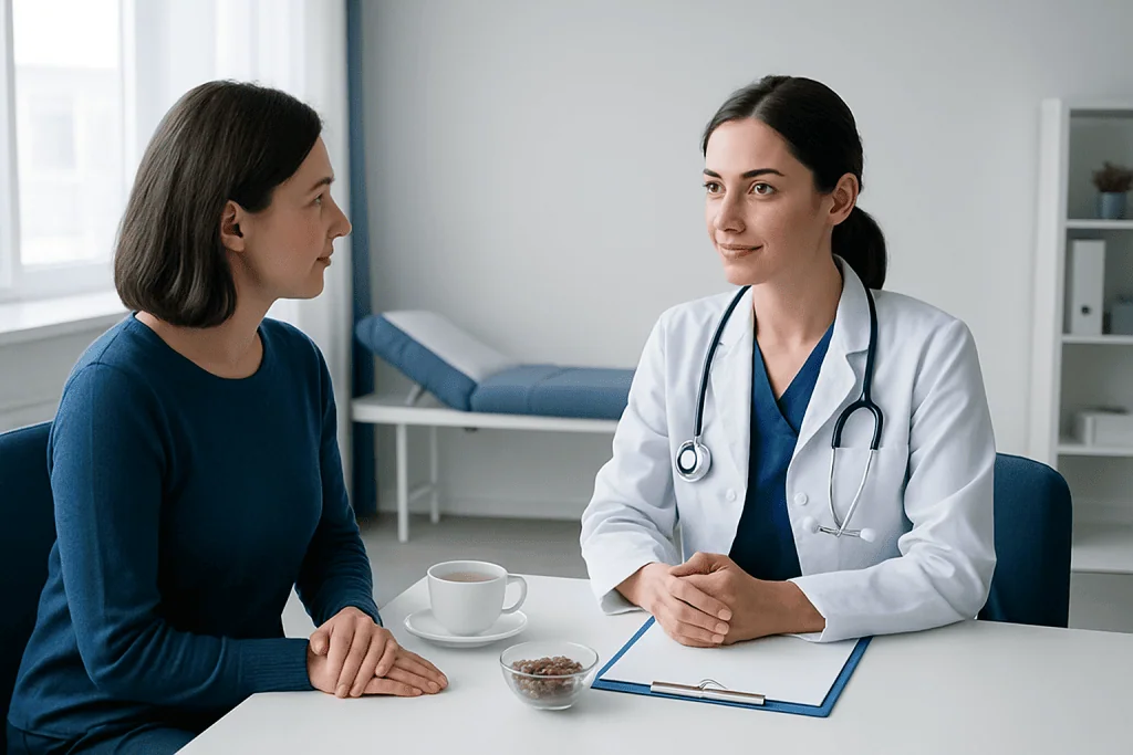 Doctor consulting with a patient in a medical office setting.