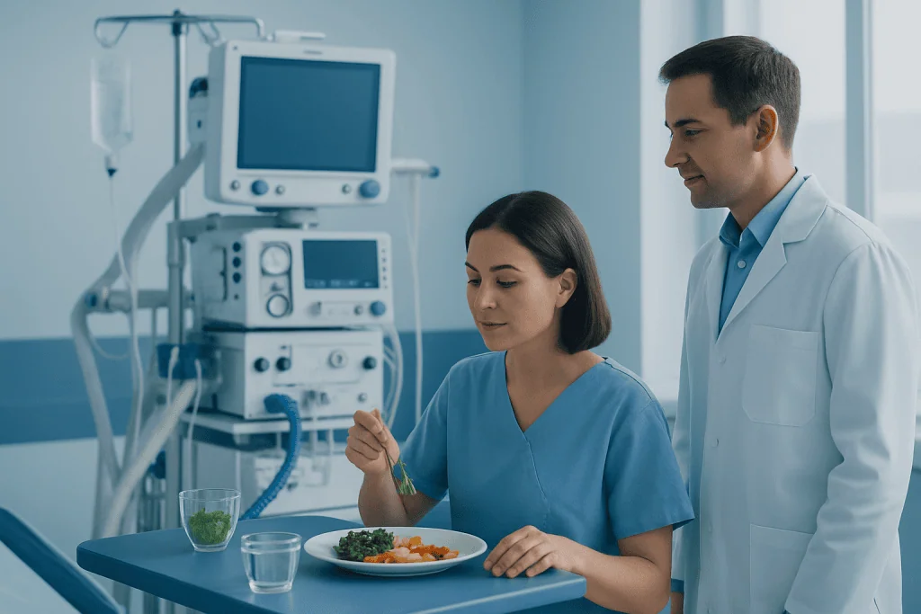 Medical professionals in hospital room with patient and monitoring equipment.