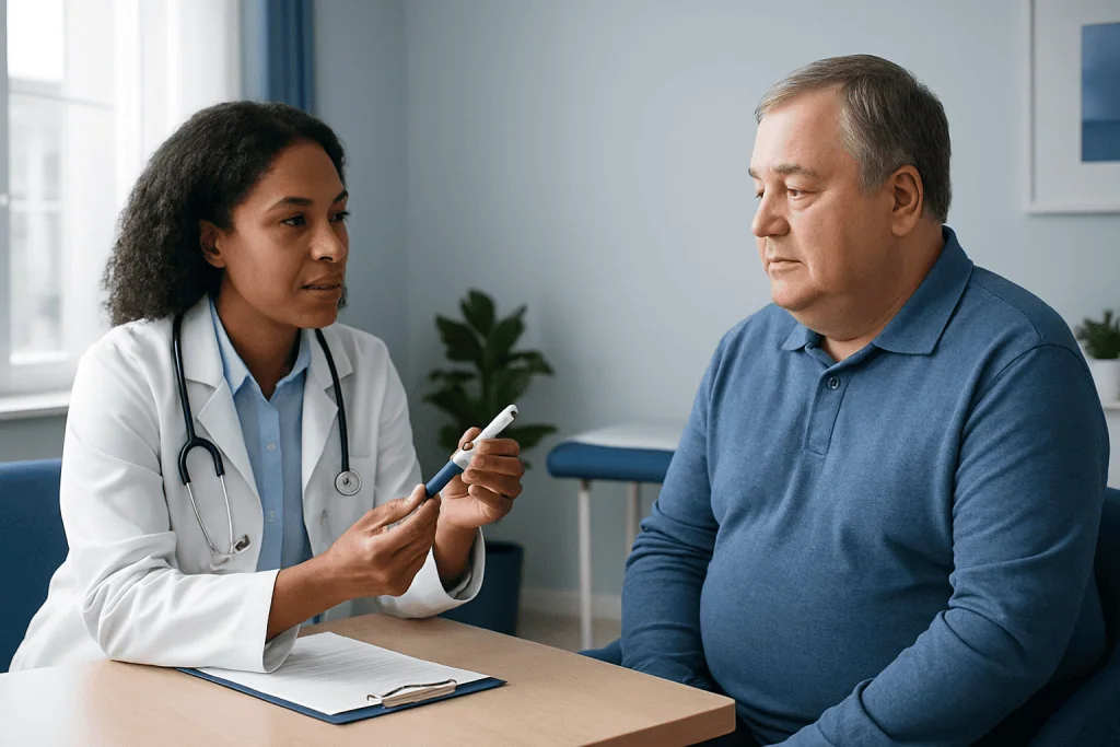 Doctor consulting with a patient in a medical office setting.