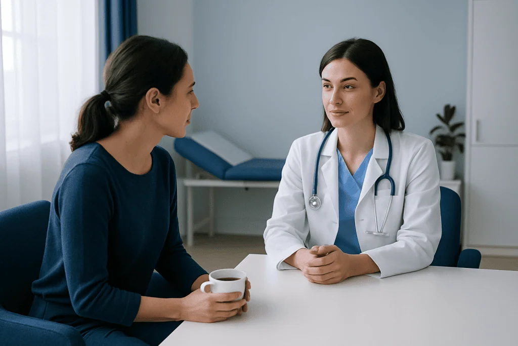Doctor consulting with a patient in a medical office setting.