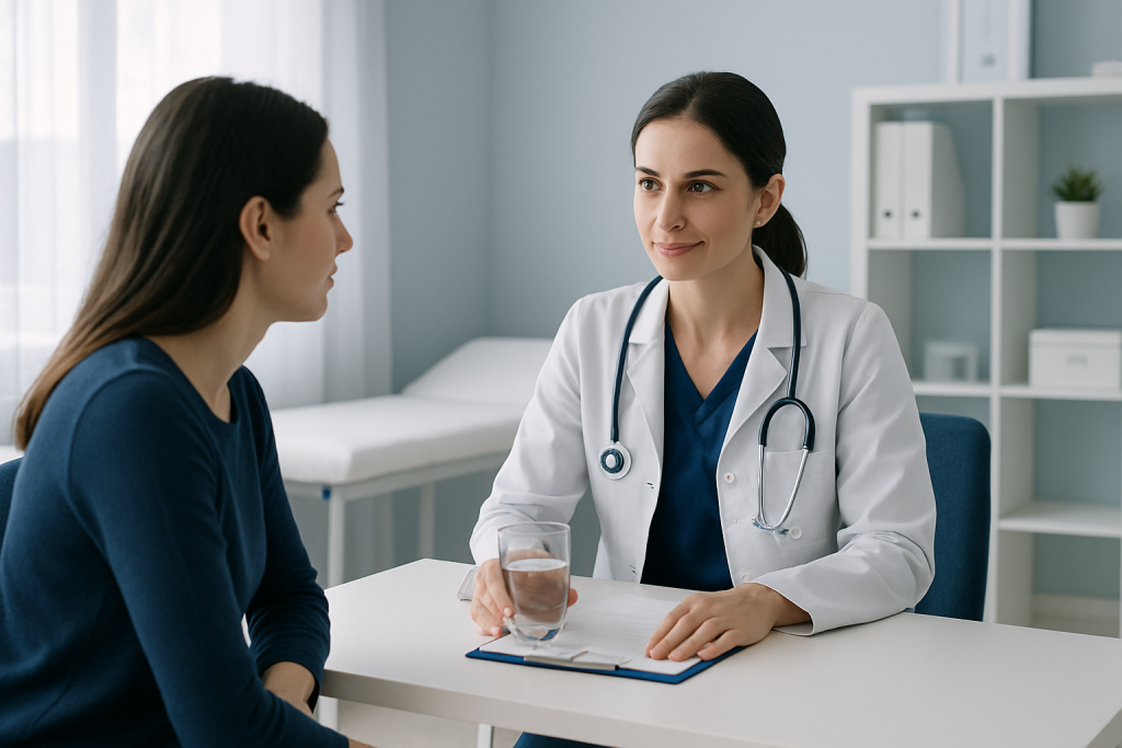 Doctor consulting with a patient about drinking water and health.