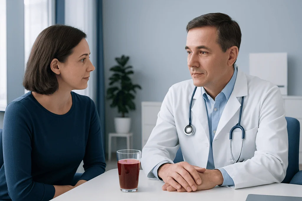 Doctor consulting with a patient about health in a modern clinic.