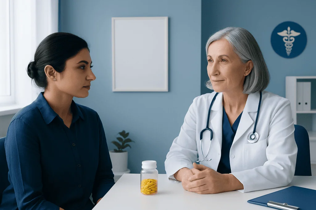 Doctor consulting with a patient in a medical office at Acibadem Hospitals Group.