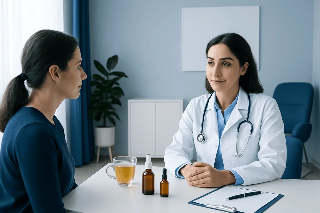 Doctor consulting with patient in a medical office setting.