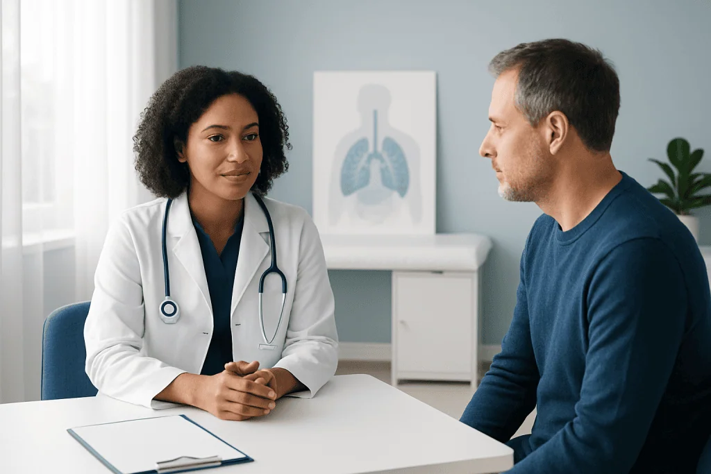Doctor consulting with a patient in a medical office setting.
