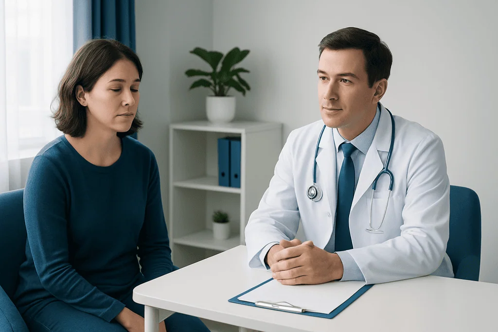 Doctor consulting with a patient in a medical office setting.