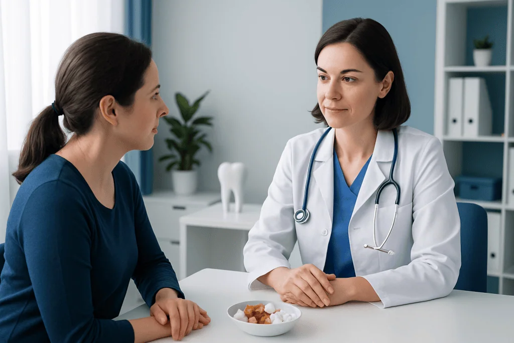 Doctor consulting with a patient in a medical office setting.