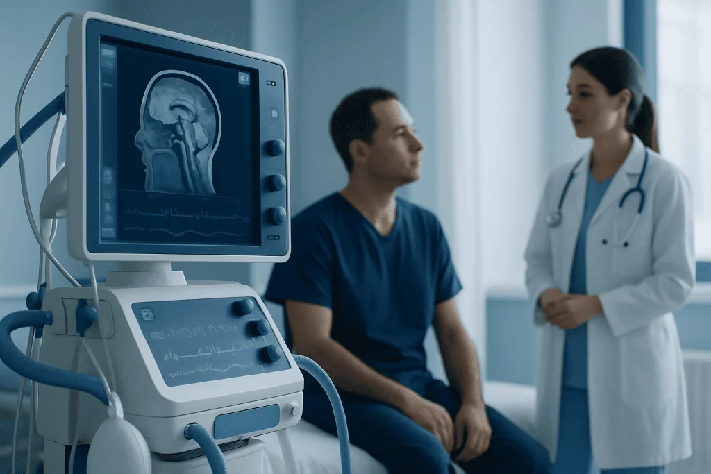 Medical consultation with brain scan analysis at Acibadem Hospital.