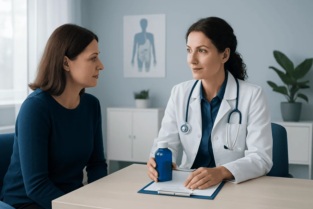 Doctor consulting with a patient in a medical office setting.