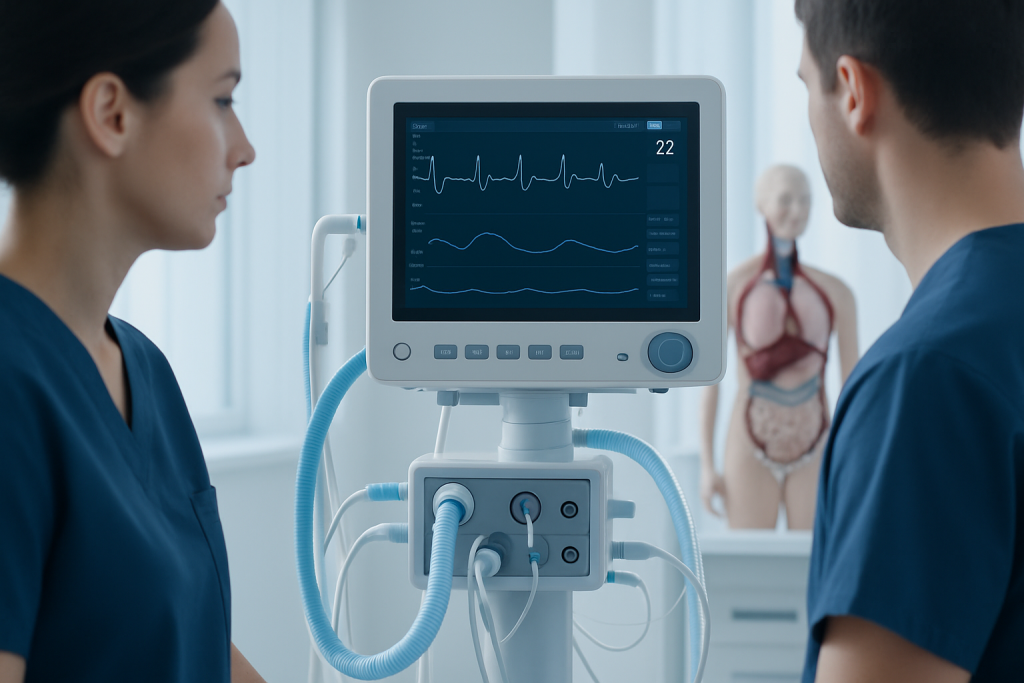 Medical professionals monitor a patient with a heart rate monitor in a hospital setting.
