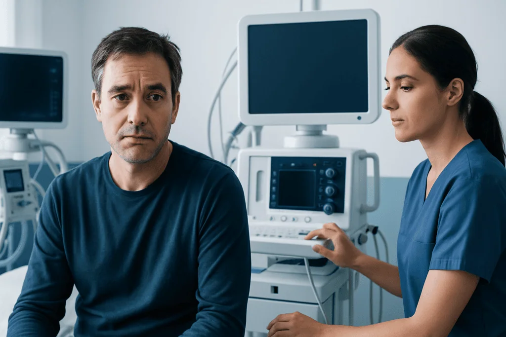 Patient and nurse in a medical consultation at Acibadem Hospital.