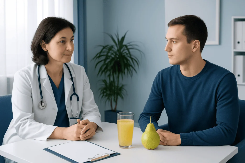 Doctor consulting with a patient in a medical office setting.