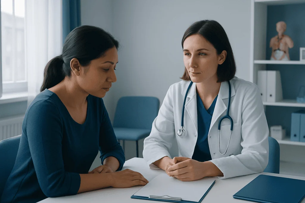 Doctor consulting with a patient in a medical office setting.