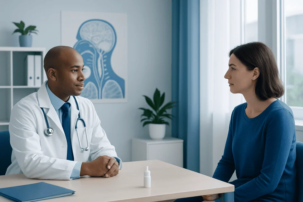 Doctor consulting with a patient in a medical office setting.