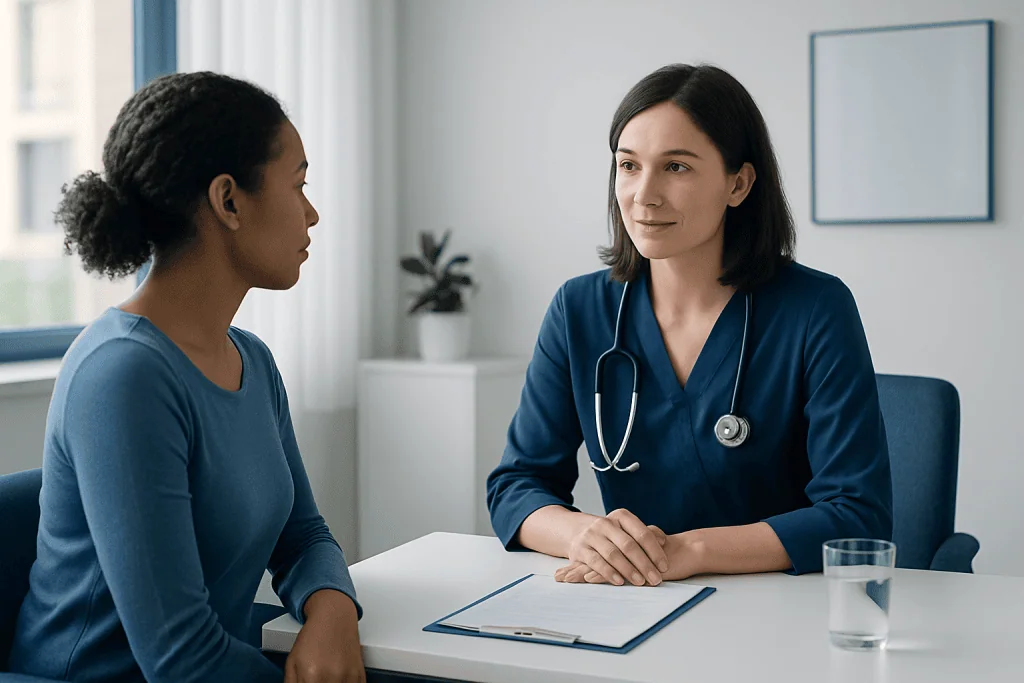Doctor consulting with a patient in a medical office setting.
