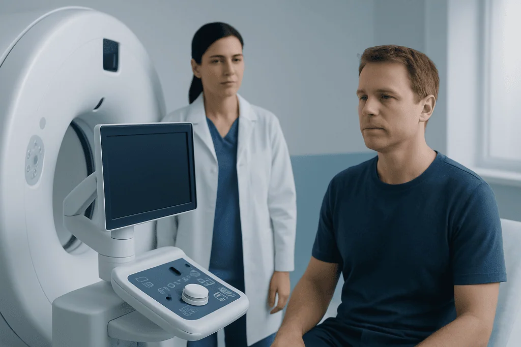 Patient undergoing MRI scan at Acibadem Hospital for neurological assessment.