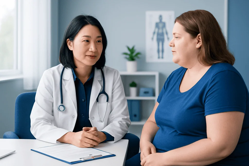 Doctor consulting with a patient about nutrition and weight management.