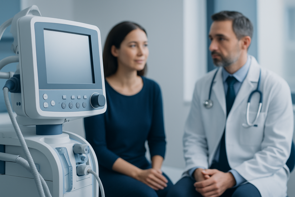 Doctor consulting with patient in a medical examination room.