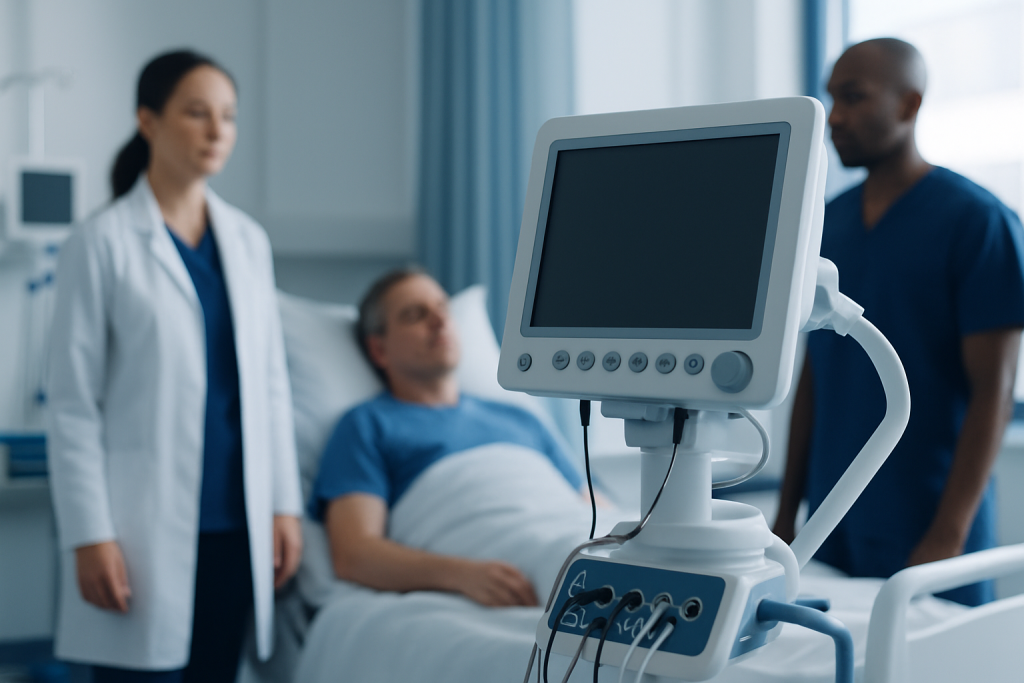 Hospital patient monitoring equipment in a medical setting.
