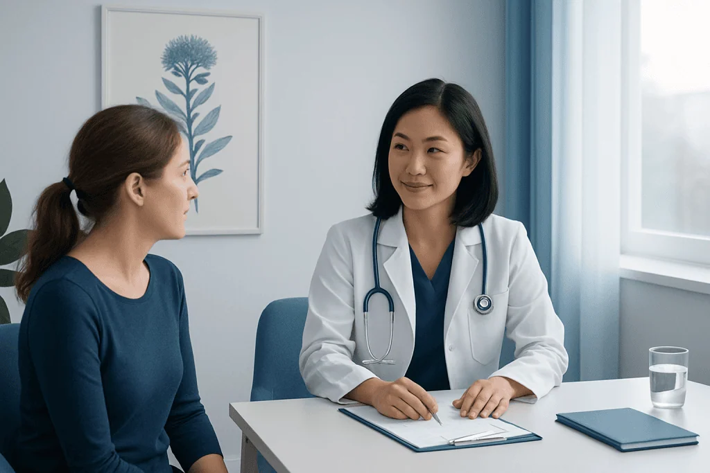 Doctor consulting with a patient in a medical office.