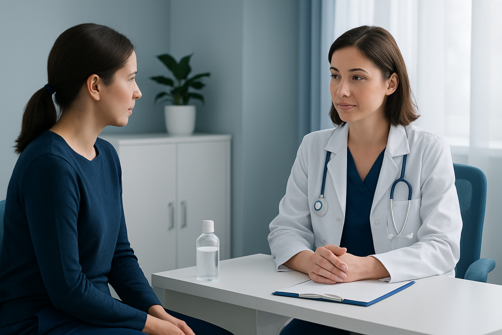 Doctor consulting with a patient in a medical office setting.