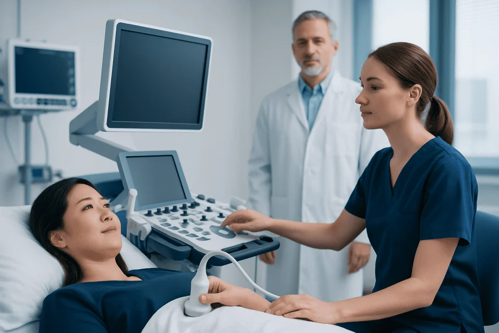 Medical examination with ultrasound at Acibadem Hospital.