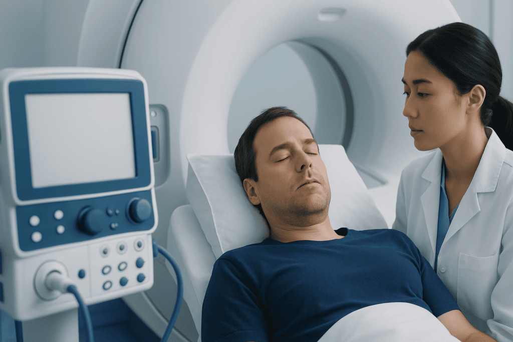 Patient undergoing MRI scan at Acibadem Hospital for neurological assessment.