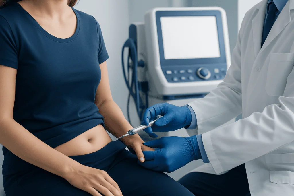 Patient receiving subcutaneous injection at Acibadem Hospital.