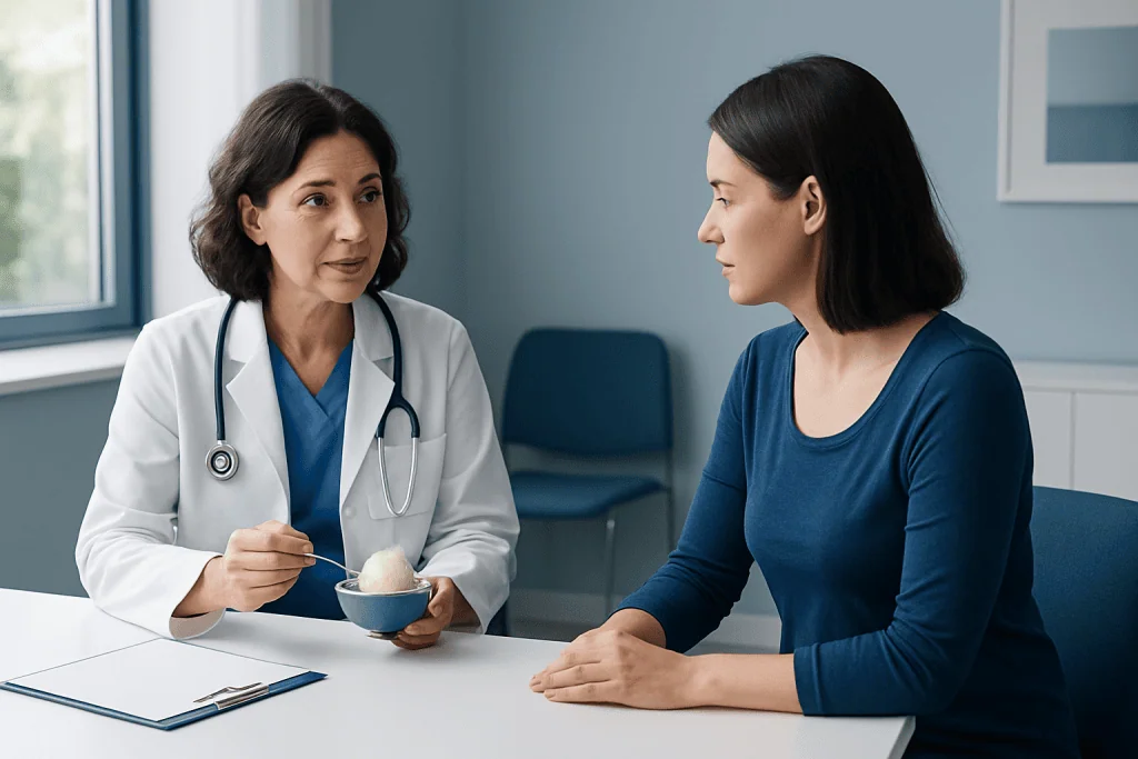 Doctor consulting with a patient in a medical office setting.