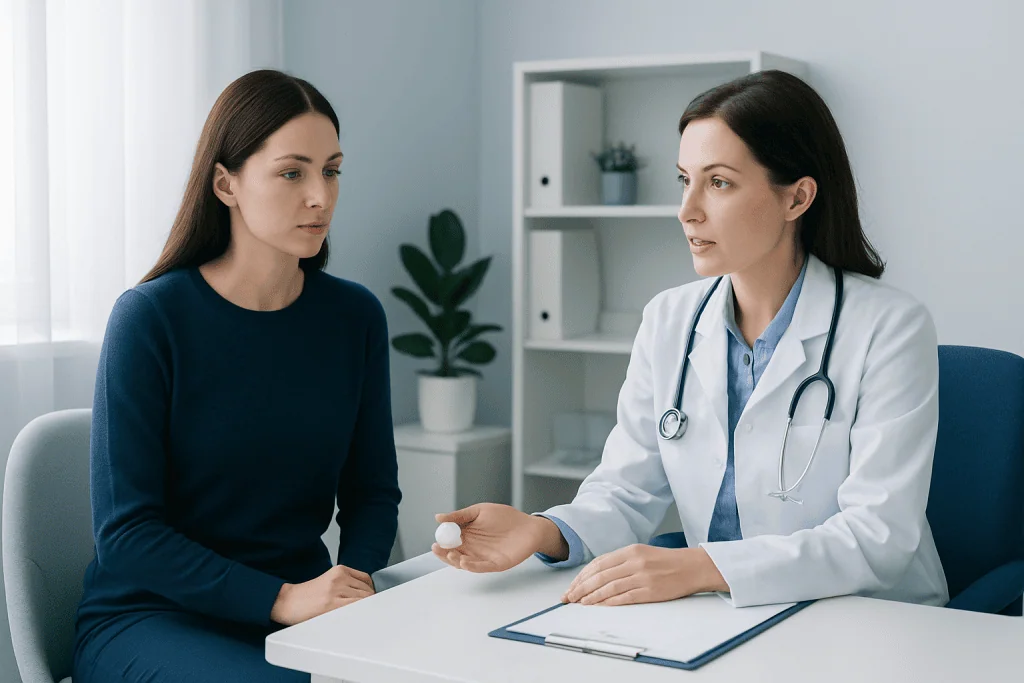Doctor consulting with a patient in a medical office setting.